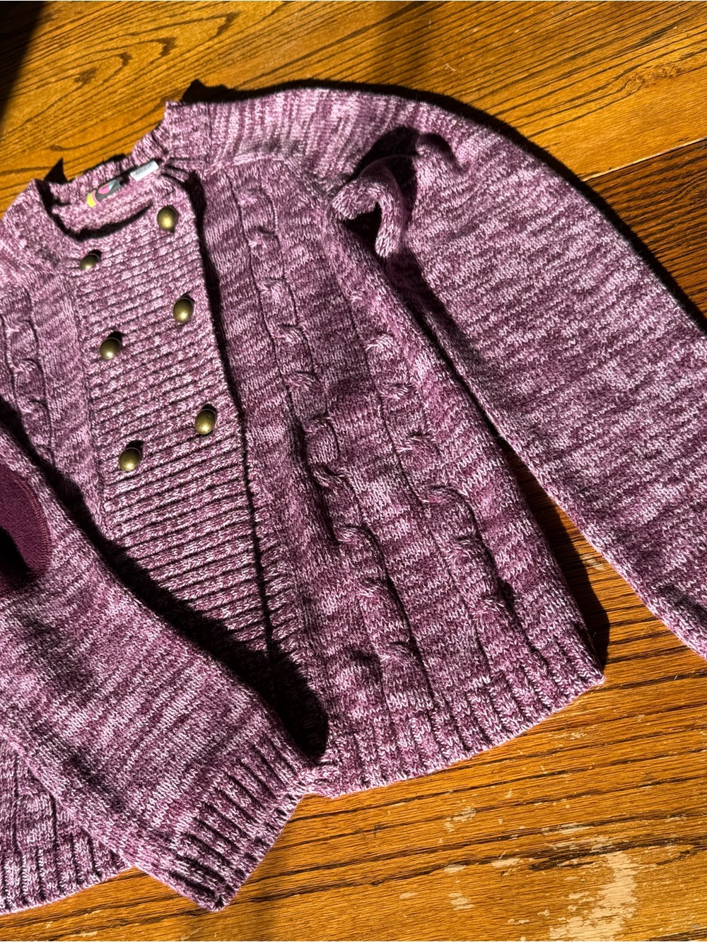 Roxy Purple Marled Cable-Knit Double Breasted Button Front Cardigan
